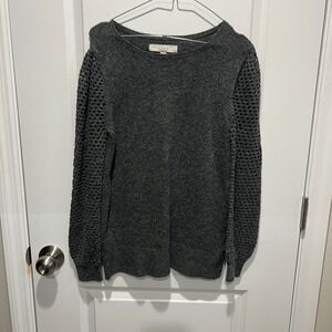 LOFT Charcoal Gray Sweater Knit Cutout Sleeve Pullover Top Size S